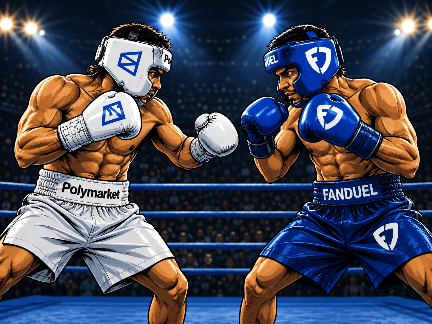 Prediction markets versus sportsbooks represented as two boxers